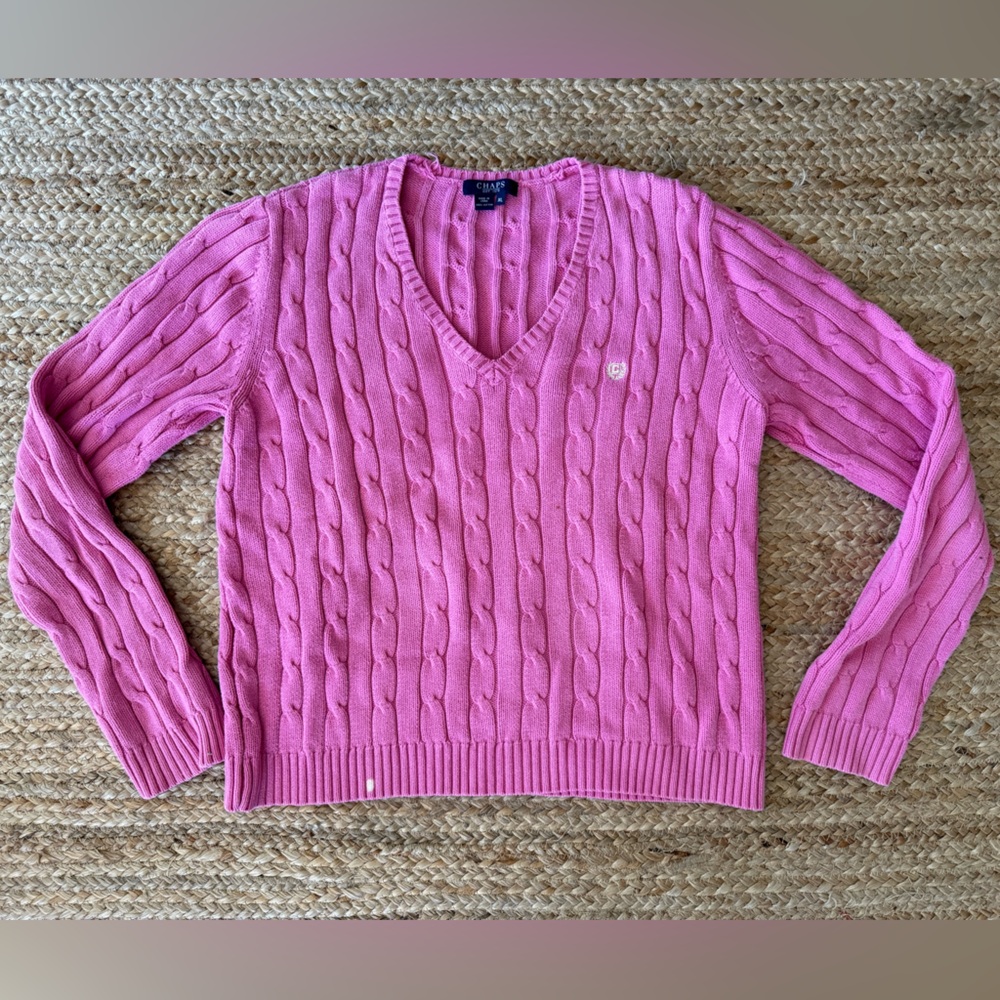 Chaps V-Neck Pink Sweater. Fits like a Medium.